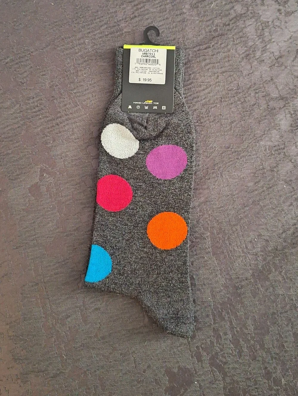 Bugatchi Gray Socks with Blue, Purple, Red & White Polka Dots